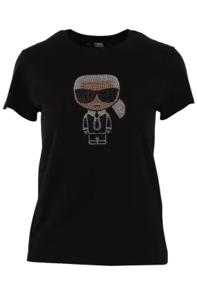 Camiseta negra con logo grande en strass