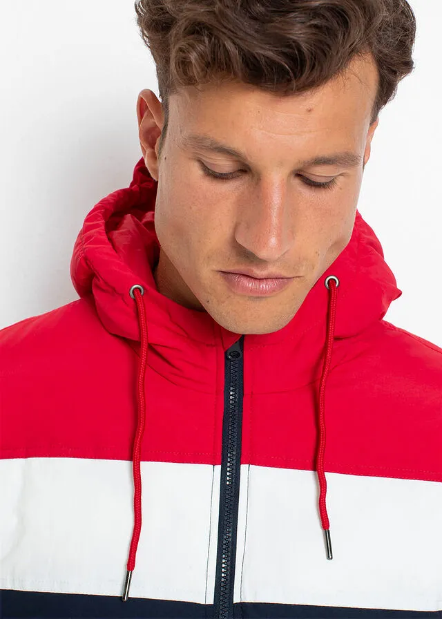 Chaqueta guateada de invierno con capucha Rojo/blanco/azul oscuro de rayas horizontales
