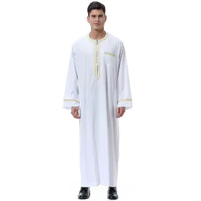 Hombre Musulmán Saudi Robe Dubai Long Zip Crew Neck Robe Top Thobe Ropa