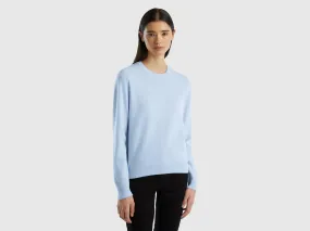 Jersey de cuello redondo celeste de lana merina