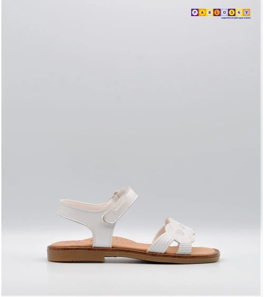SANDALIA NIÑA PABLOSKY VELCRO TRENZADO RELIEVE BLANCA