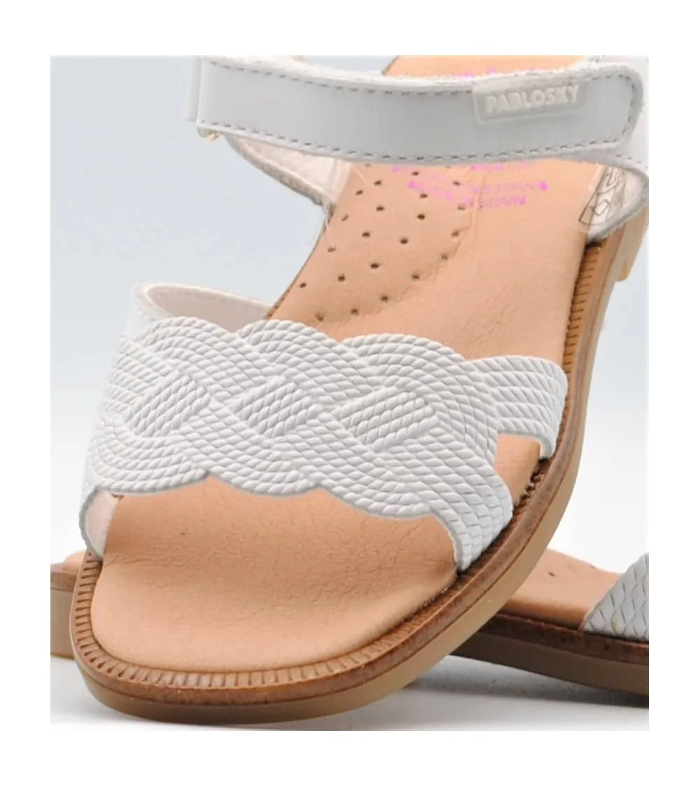 SANDALIA NIÑA PABLOSKY VELCRO TRENZADO RELIEVE BLANCA