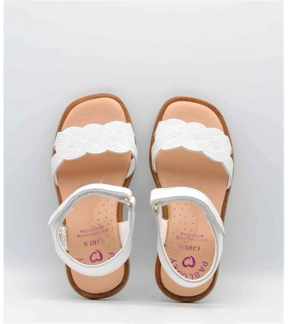 SANDALIA NIÑA PABLOSKY VELCRO TRENZADO RELIEVE BLANCA