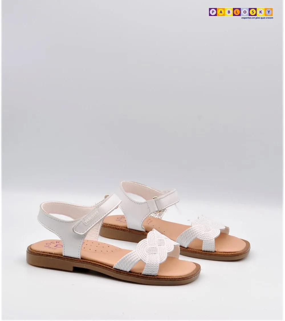 SANDALIA NIÑA PABLOSKY VELCRO TRENZADO RELIEVE BLANCA